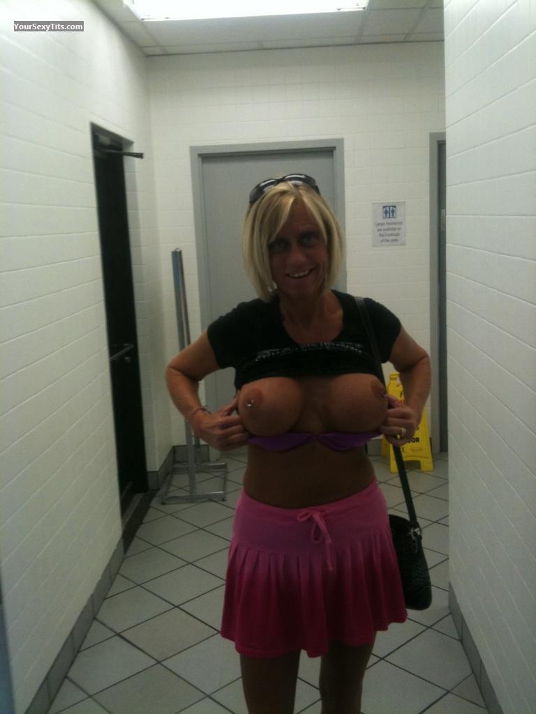 Tit Flash: Medium Tits By IPhone - Topless Blondie from United StatesPierced Nipples 
